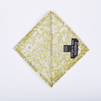 Mens Lime Yellow Floral Pocket Square, 6 of 6