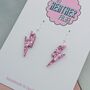 Pink Glitter Lightning Bolt Earrings Small And Large, thumbnail 6 of 11
