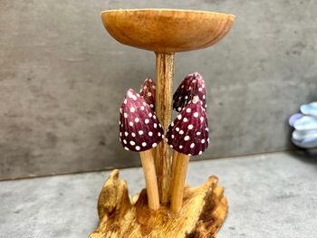 Purple Mushroom Candle Holder Teak Root Toadstool Gift, 3 of 9