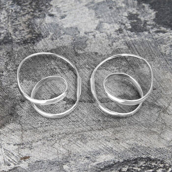 Double Loop Unusual Sterling Silver Drop Earrings, 6 of 8