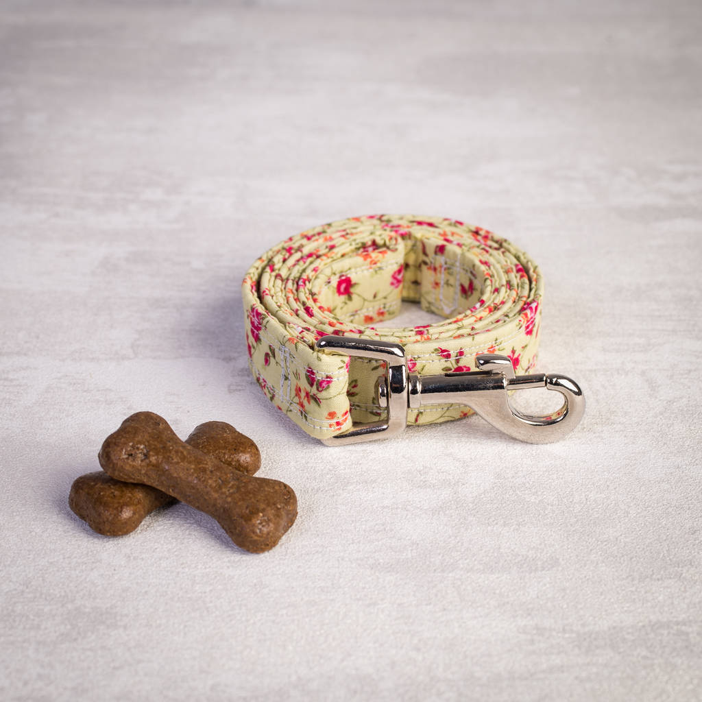 pink floral dog lead/leash for girl or boy dogs by charlie and boo