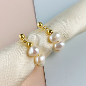 Gold Colour Sterling Silver Pearl Huggie Earrings, 3 of 5