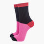 Glitter Mid Calf Ribbed Cotton Boot Socks Colour Block Black Pink, thumbnail 1 of 4