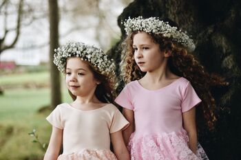 Girls Peach Lace Flower Girl Party Dress, 3 of 8