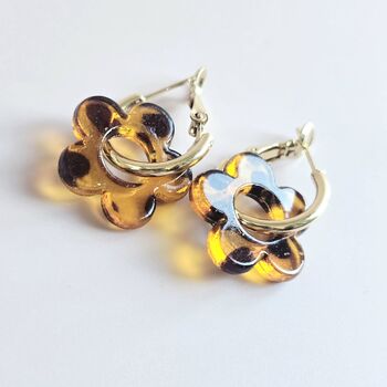Tortoiseshell Flower Hoop Earrings, 3 of 6