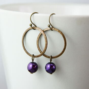 Hammered Ring And Purple Pearl Earrings, 4 of 8