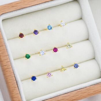Sterling Silver Three Prong Birthstone Stud Earrings, 4 of 12