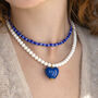 Cream And Blue Stripe Bead Necklace Set Of Two, thumbnail 2 of 5