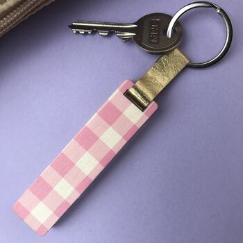 Personalised Pink Gingham Glitter Stick Keyring, 2 of 4