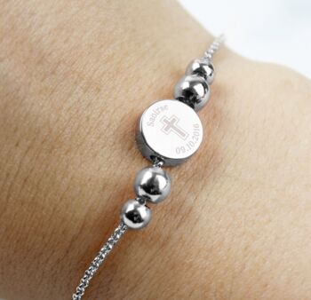 Personalised Silver Plated Cross Round Bracelet, 3 of 5