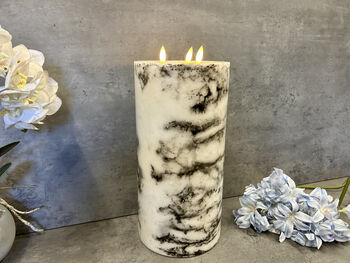 30cm Xl Marbled Grey LED Pillar Candle – Real Wax, 5 of 12