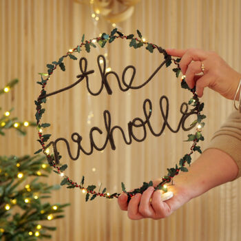 Personalised Family Name Christmas Light Wreath, 2 of 6