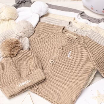 Personalised Baby Cardigan And Bobble Hat Gift Set, 3 of 12