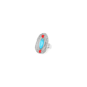 Oval Ring Touch Of Silver Turquoise And Red, 2 of 3