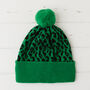 Lambswool Knitted Leopard Pom Pom Hat, thumbnail 9 of 12