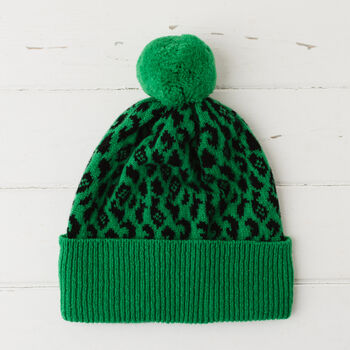 Lambswool Knitted Leopard Pom Pom Hat, 9 of 12