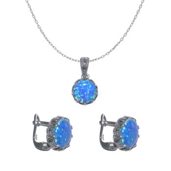 Circle Japaneese Opal High Quality Sterling Silver Set, 2 of 2
