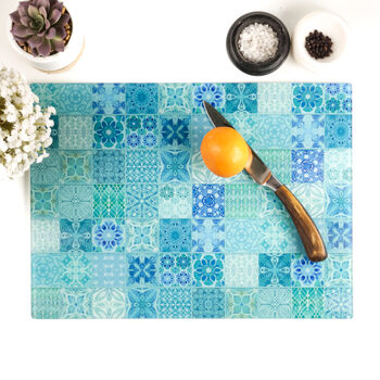 Turquoise Blue Teal 'Mixed Tiles' Chopping Board, 3 of 10