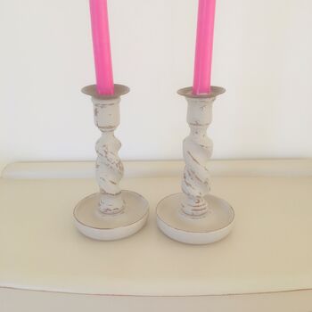 Pair Of Antique Hand Painted Candlesticks ~ Eleven, 4 of 4