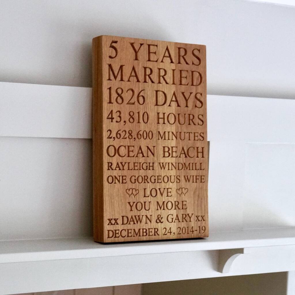 5 Year Anniversary Wood Gifts
 5th Anniversary Wooden Plaque By Traditional Wooden Gifts