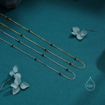 2mm Black Spinel Beaded Satellite Chain Necklace In Sterling Silver, 7 of 12