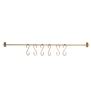 Antique Brass Wall Rail With Hooks, 3 of 8