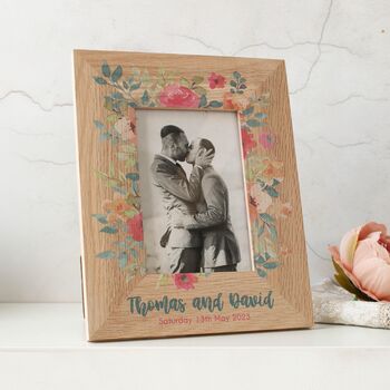 Personalised Oak Photo Frame, Blue, Pink And Apricot, 6 of 7