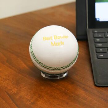 Personalised Vintage White Leather Cricket Ball, 3 of 7