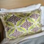 Modern, Oblong, Velvet, Ikat, Cushion With Cream Silk Tassels Blue, Yellow, Burgundy And Cream Abstract Design, thumbnail 4 of 8