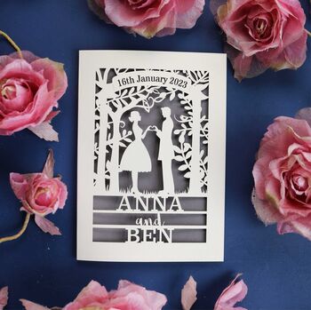 Personalised Papercut Couple Wedding Date Card, 2 of 10