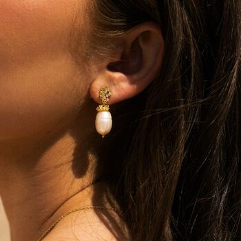 Gold Baroque Pearl Earrings Lyra, 3 of 4