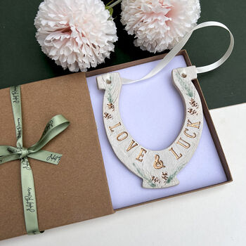Forest Themed Love And Luck Ceramic Wedding Horseshoe, 3 of 6