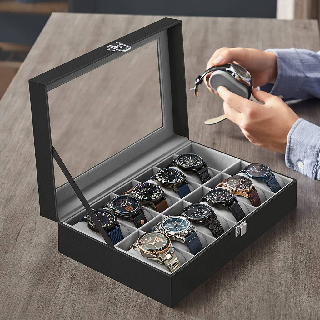 12 Slots Grey Lining Watch Display Storage Box Case, 1 of 9