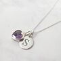 Mini Initial And Heart Birthstone Charm Silver Necklace, thumbnail 1 of 6