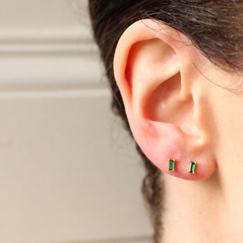 Emerald Green Baguette Rectangle Stud Earrings, 5 of 7