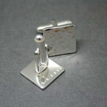 Personalised Hammered Texture Recycled Silver Cufflinks, 6 of 7
