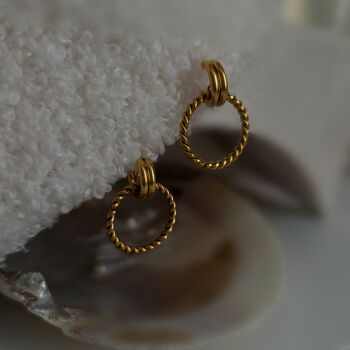 18 K Gold Plated Rope Twisted Drop Hoop Stud Earrings, 2 of 9