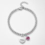Personalise Birthstone Silver Bead Heart Charm Bracelet Engraved Name, thumbnail 1 of 9