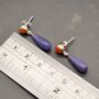 Purple Jade, Red Coral Drop Earrings, thumbnail 3 of 6