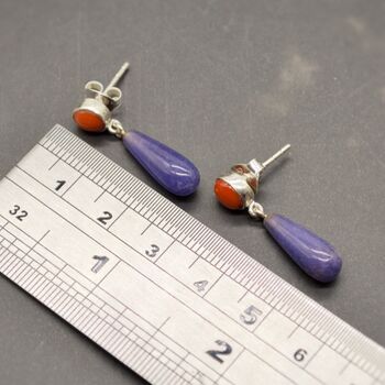 Purple Jade, Red Coral Drop Earrings, 3 of 6