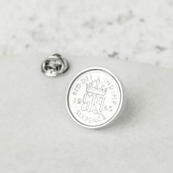 Personalised 80th Birthday Sixpence Tie Or Brooch Pin, 2 of 6