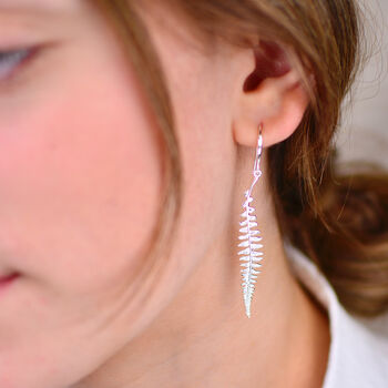 Sterling Silver Fern Leaf Drop Earrings, 2 of 6