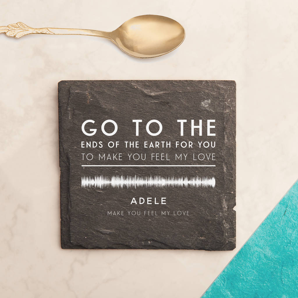 Personalised Song Wave And Lyric Slate Coaster, 1 of 4