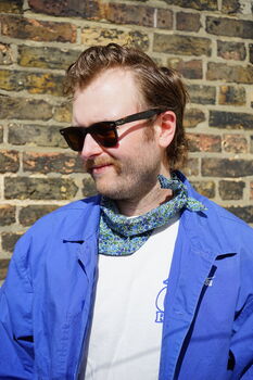 Mens Blue Ditzy Floral Cotton Neckerchief, 5 of 12