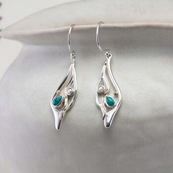 Handmade Turquoise And Pearl Statement Drop Earrings, 3 of 7