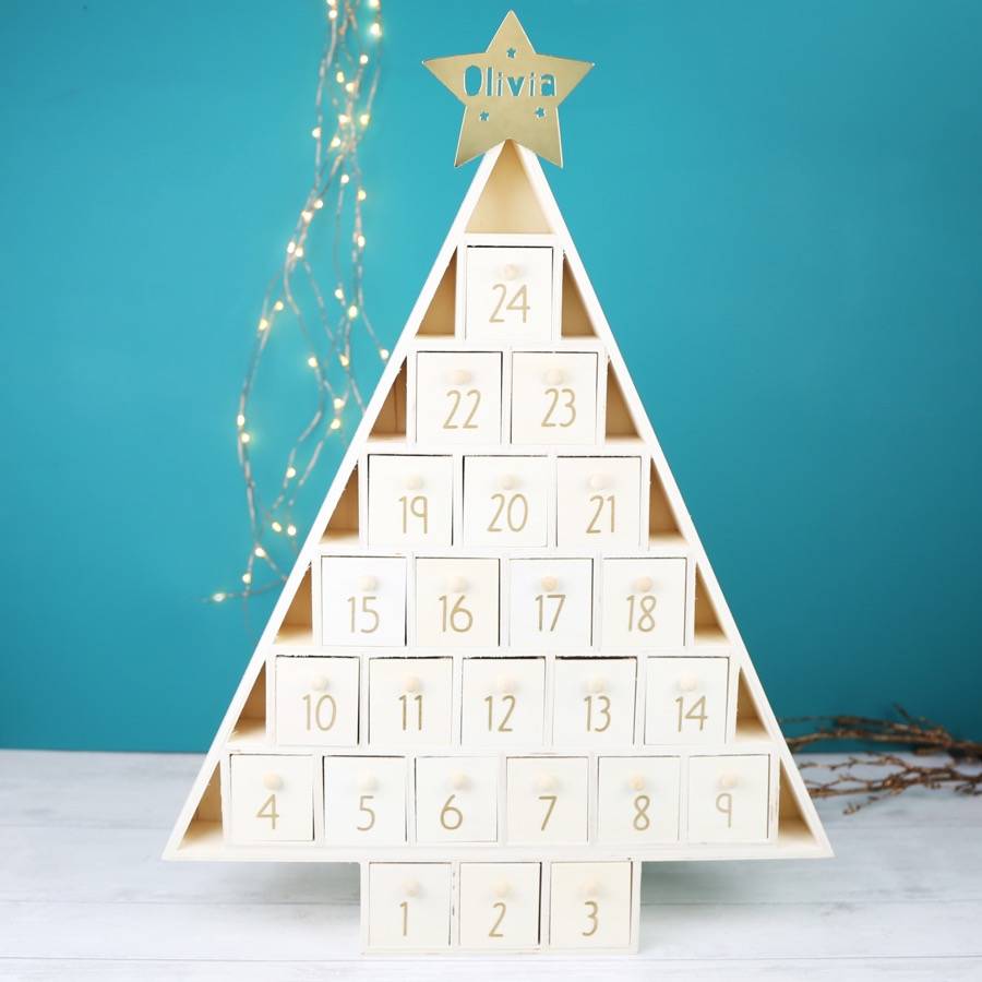 Personalised Wooden Christmas Tree Advent Calendar By Lisa Angel 