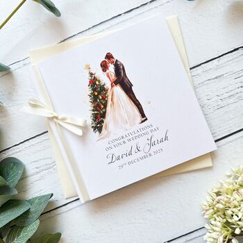 Handmade Christmas Wedding Card Christmas Tree Design, 5 of 6