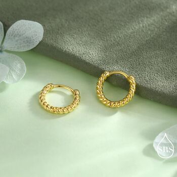 Sterling Silver Minimalist Braided Huggie Hoops, 5 of 11