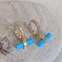 The T Bar Turquoise Hoop Earrings, Gold Plated, thumbnail 4 of 6