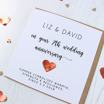 Personalised 7th Anniversary Card With Copper Heart, 8 of 11